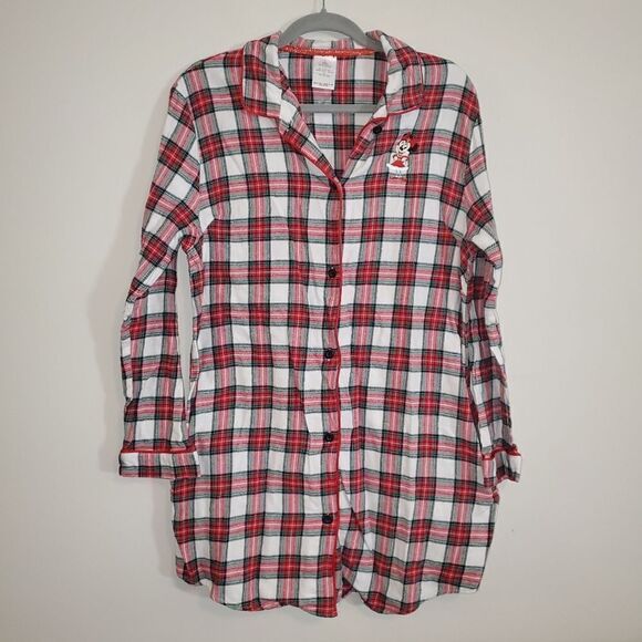 DISNEY PLAID CHRISTMAS HOLIDAY MINNIE PAJAMA DRESS WITH POCKETS SIZE LARGE - Picture 2 of 6